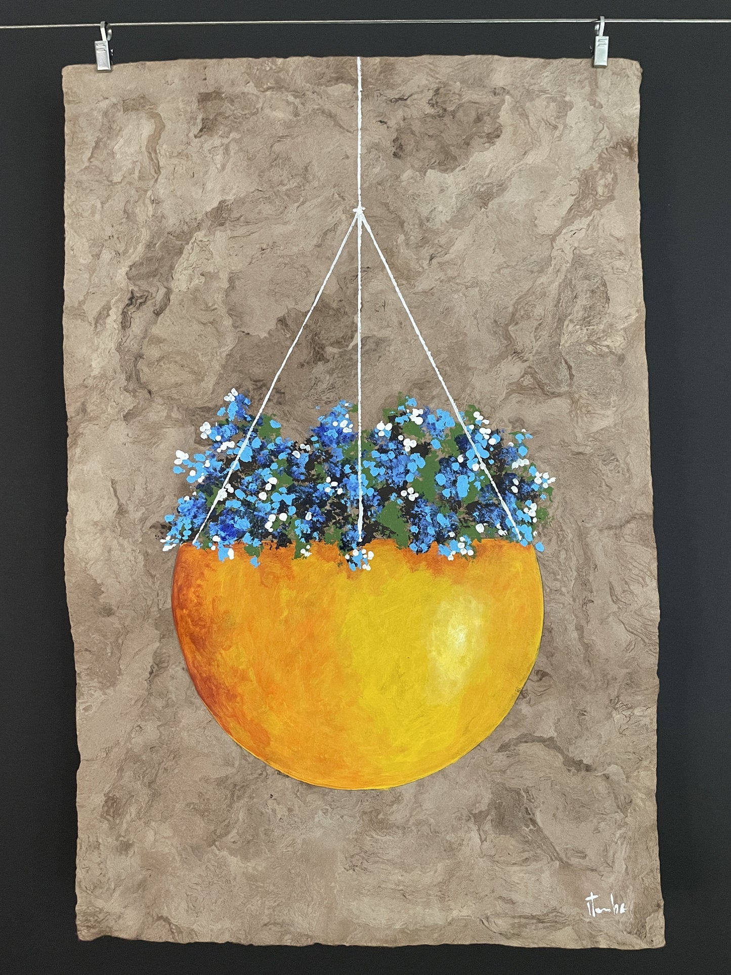 Blumen im Topf blau / orange